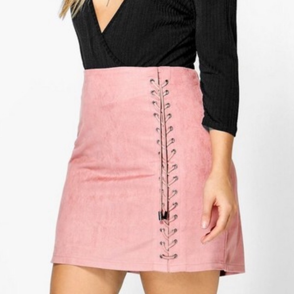 Plus Lace Up Detail Suedette Mini Skirt